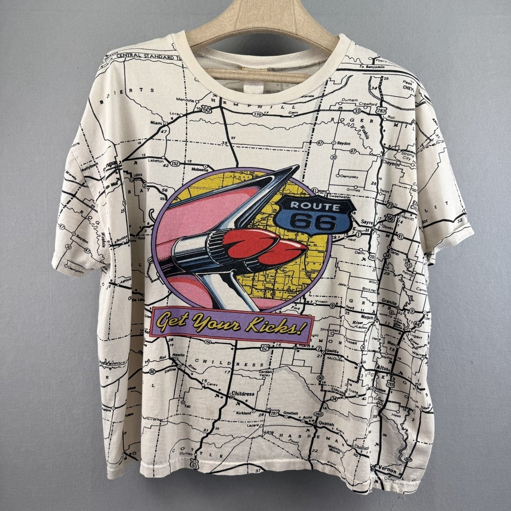 Vintage Route 66 Shirt 2XL All Over Print‎ AOP Map Cadillac USA Made 90s
